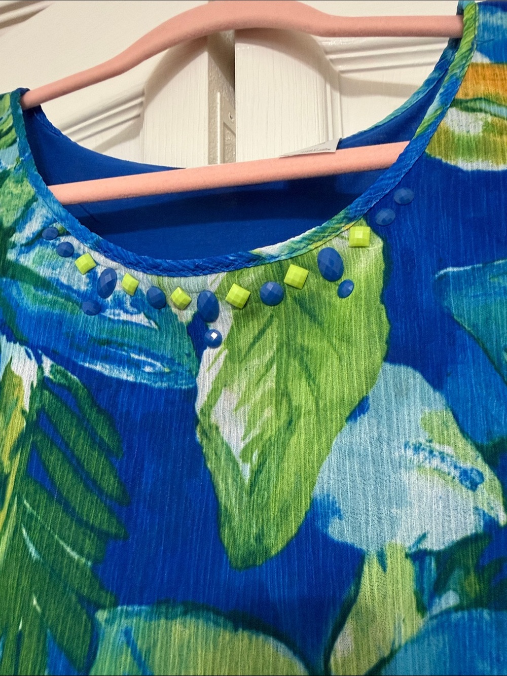 Alfred Dunner Blue Floral Layered Tunic with Green & Yellow Accents - Picture 3 of 6